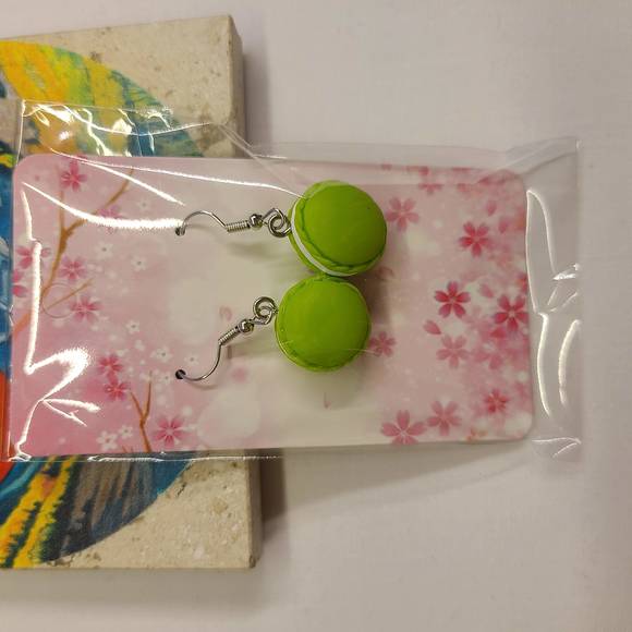 GREEN MACARON EARRINGS - Picture 2 of 2